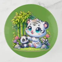 Cartoon White Tiger & Panda | Trinket Tray