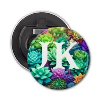 Aloe Vera and Succulents Collage Monogrammed Bottle Opener