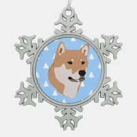 Shiba Inu Dog White Christmas Tree Pattern Snowflake Pewter Christmas Ornament