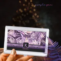 Purple Pink Gemstone Modern Monogram Business Card Case