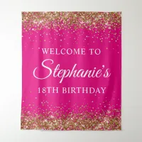 Gold Glitter Hot Pink 18th Birthday Party Welcome Tapestry