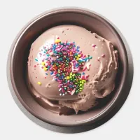 Bowl of Chocolate Ice Cream with Sprinkles Classic Round Sticker