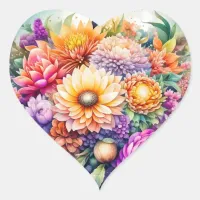 Beautiful Watercolor Floral Heart Sticker