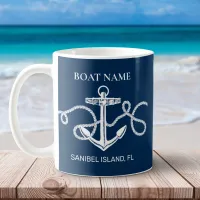 Nautical Navy Blue Anchor Custom Boat Name Coffee Mug