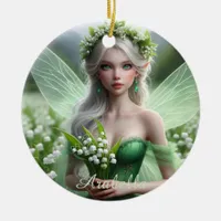 Beautiful May Fairy in Lilies of the Valley Ceramic Ornament