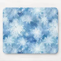 Blue with Snowflakes Watercolor Style Mouse Pad