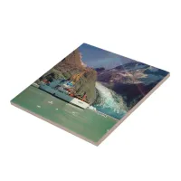 Alaskan Mountain View with Boat Ceramic Tile