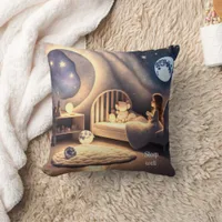 Girl prays in moonlight and by starlight, custom  throw pillow