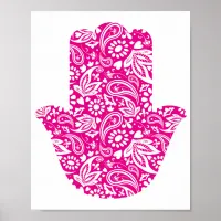 Hand of Hamsa Pink White Lucky Talisman Poster