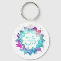 *~* OM Symbol Lotus Watercolor  Mandala Keychain