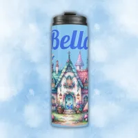 Pink & Blue Fairy Cottage Core Monogram on Blue | Thermal Tumbler