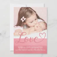 Sweet Stripes Valentine Love Baby Girl Birth Photo Announcement