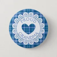 Proud Grandma Blue Plaid Button