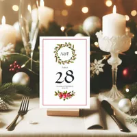 Elegant Holly and Ivy Christmas Wedding Table Number