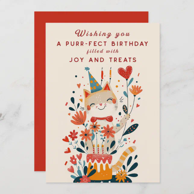 Funny Cat Garden Birthday Invitation Card