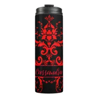 Romantic, Elegant Vintage Red Damask  Thermal Tumbler