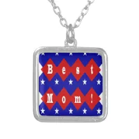 Best Mom in Patriotic Diamond Shape Silver Plated Necklace