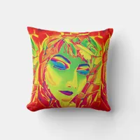 Surreal girl watercolor painting throw pillow