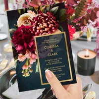 Dark Moody Bold Floral Marsala Wedding Invitation