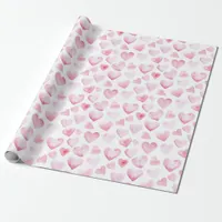 Watercolor Pink Hearts Valentine's Day  Wrapping Paper