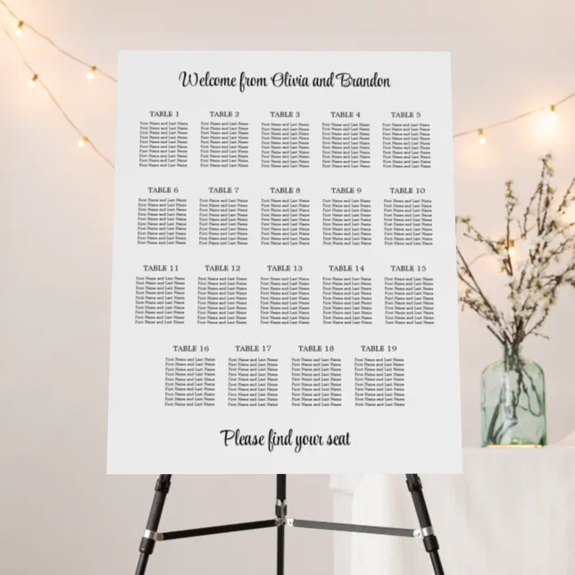 Stylish 19 Table Wedding Seating Chart Foam Board