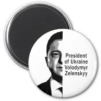 Ukraine President Zelenskyy Half Portrait B&W Art Magnet