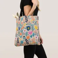 Simple Floral Modern Folk Art Illustration Tote Bag