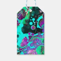 Purple, Teal, Blue, Black Colorful Abstract Fluid  Gift Tags