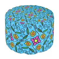 Abstract Floral Round Pouf