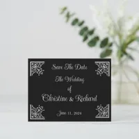 Bold Black & White Vintage Wedding Save The Date Postcard