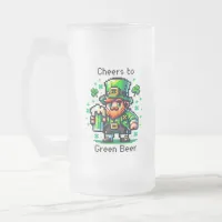 St Patrick's Day Leprechaun | Cheers to Green Beer Frosted Glass Beer Mug