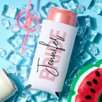 Personalized Pink Bride Typography Seltzer Can Cooler