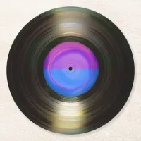 Blue and Purple Retro Vinyl Record  Round Paper Coaster