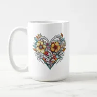 Personalized Floral Heart with Sentimental Message Coffee Mug