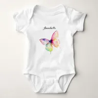 Delicate Pink Butterfly in Pastel Rainbow Colors Baby Bodysuit