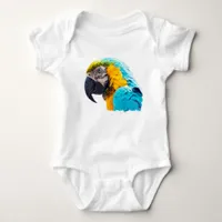 Macaw portrait on a turquoise background baby bodysuit