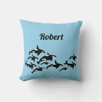 Cool Orca Whales Personalised Blue Throw Pillow