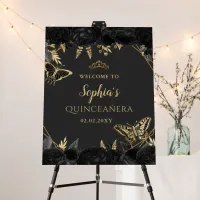 Black Gold Butterfly Quinceañera Welcome Sign