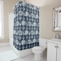 Bold Caribbean Tribal Mudcloth: Navy Blue& White,  Shower Curtain