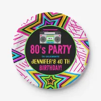 Custom Retro Neon 80's Birthday Party Paper Plates