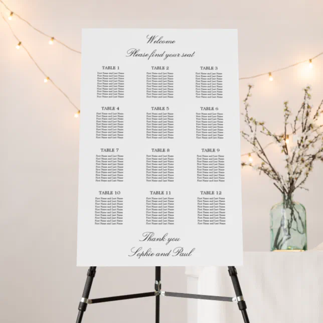 Elegant Minimalist 12 Table Seating Chart Foam Board