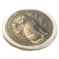 Gold Sitting Cat Medallion Sugar Cookie