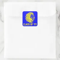 Lion Mascot Blue and Yellow Graduate  Square Sticker