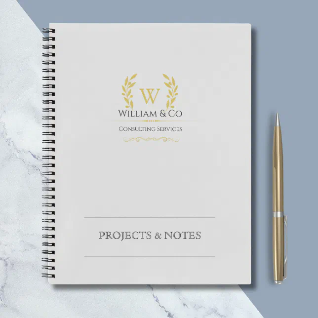 Classic Laurel Wreath Grey Gold Monogram Notebook