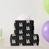 Custom Company White Logo Pattern on Black Gift Wrapping Paper