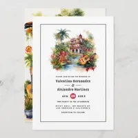 Vibrant Watercolor Mexican Fiesta Wedding Theme Invitation