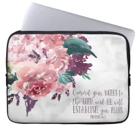 Christian Girly Floral Marble Bible Verse Laptop Sleeve