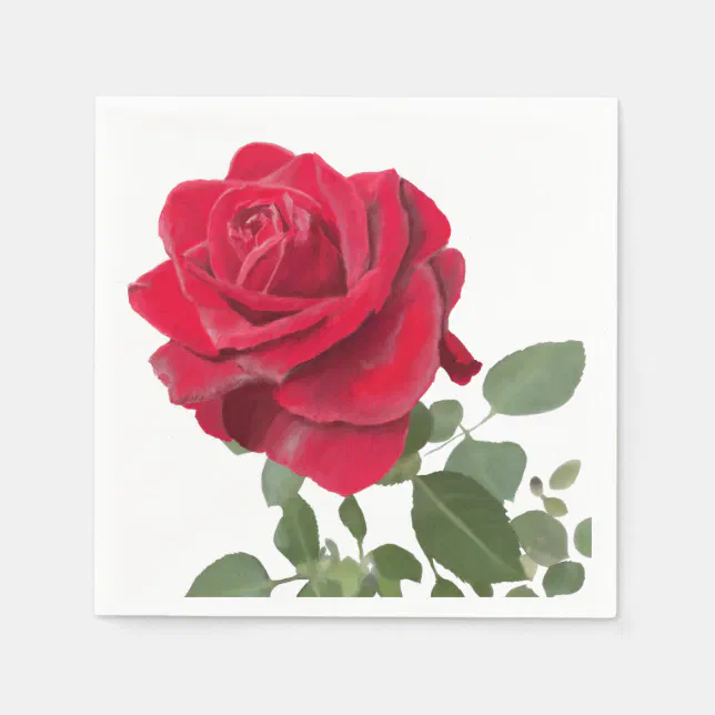 Red Rose - Hand painted Napkins