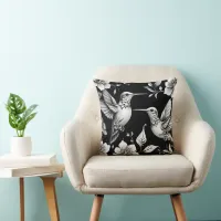 Cute Hummingbird Black & White Design Throw Pillow