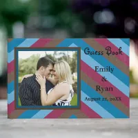 Let's Flamingle Striped Pattern Add Couple Photo Guest Book